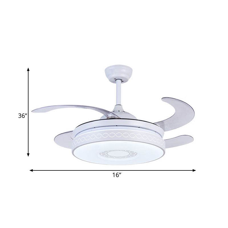 Éclairage de ventilateur de pendentif en acrylique LED contemporain 36 "W Salle Semi-Flush Light en blanc avec 4 lames, télécommande / mur / télécommande et contrôle mural