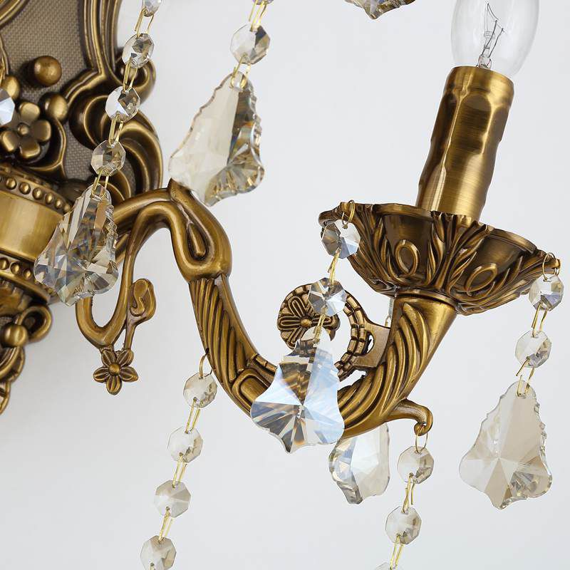 3 Heads Candle Wall Light Fixture Vintage Brass Metal Sconce Light with Crystal Drip Accent