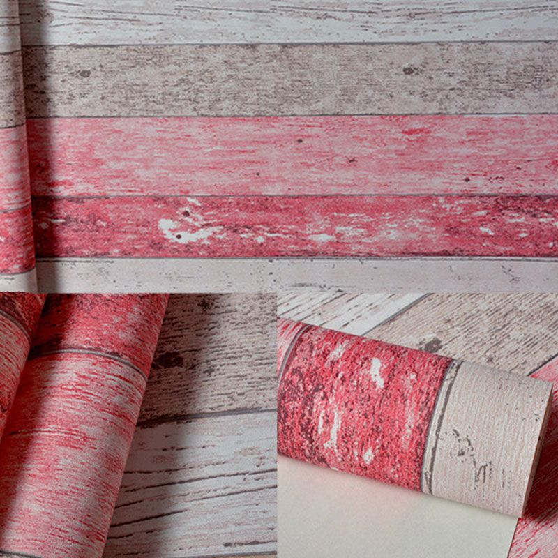 Wood Effect and Stripe Wallpaper Girl's Bedroom Vintage Wall Covering, 20.5"W x 33'L