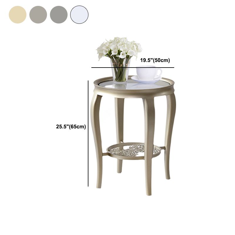 25.6" Tall Round Glass Top Side Table Wood 4 Legs End Table with Shelf