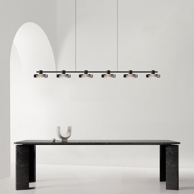 Metal and Glass Kitchen Island Lighting in Black Modern LED Ceiling Pendant