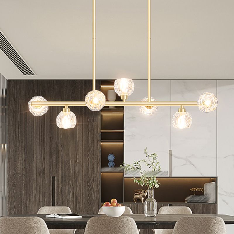 Gold Linear Island Pendant Chandelier Contemporary Crystal Pendant Lighting for Kitchen