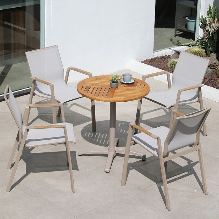 Contemporary Patio Dining Side Chair in Beige Aluminum with Fabric Back