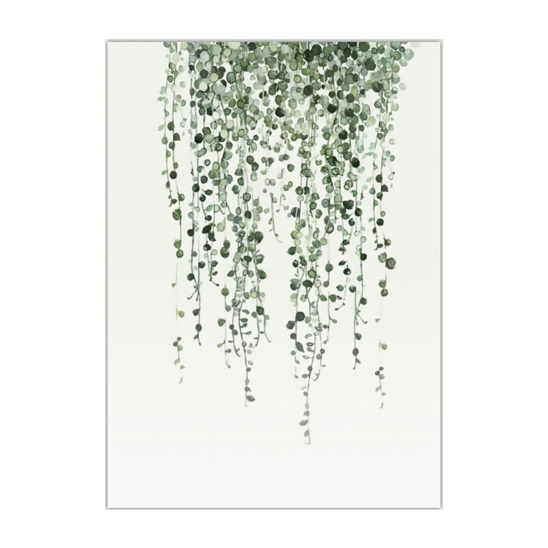 Contemporary Plant Painting Art Print Canvas Textured Green Wall Decoration for Home