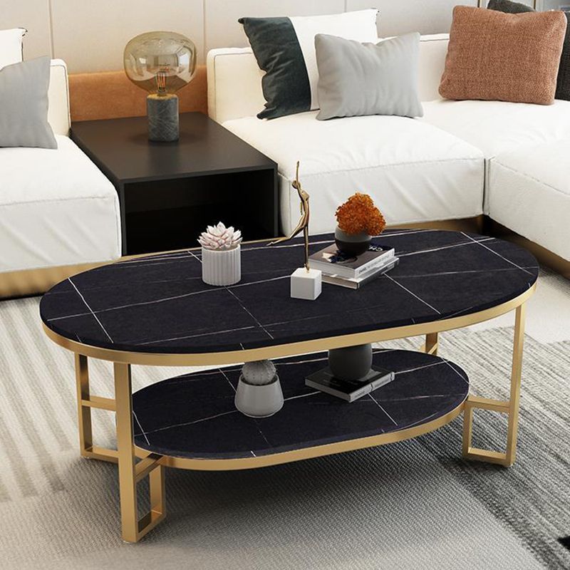 Rectangle Slate Coffee Table Abstract Coffee Cocktail Table with Shelf