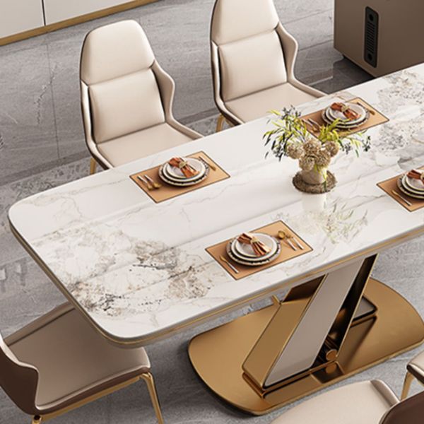 Traditional Luxury Dining Table Stone Rectangle Fixed Table with Pedestal Base