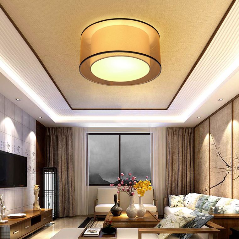 2-schermen stoffen plafondlamp rustieke woonkamer inbouwlamp in koffie