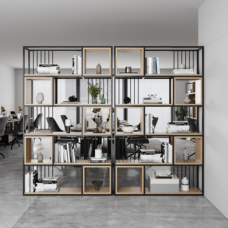 Modern Living Room Etagere Bookshelf Metal Frame Solid Wood Shelf Bookcase