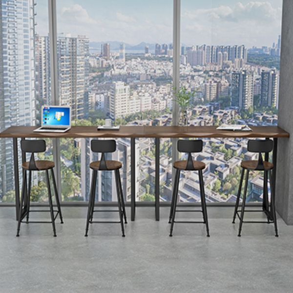 Wood Bar Table Modern Rectangle Bar Dining Table with Double Pedestal for Living Room