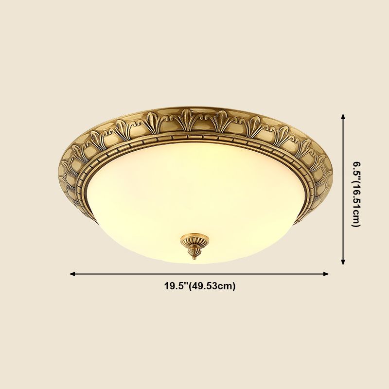 Traditional Flush Mount Light White Glass Shade Ceiling Lamp for Coffee Shop