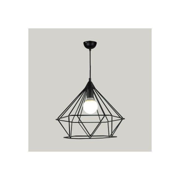 Traditional Diamond Wire Guard Pendant Light Metal 1 Light Hanging Lamp for Stair Cafe