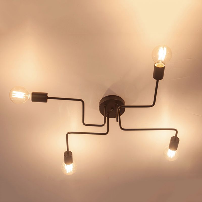 Black Sputnik Semi Flush Monte en estilo de techo de hierro forjado de estilo retro industrial para sala de estar