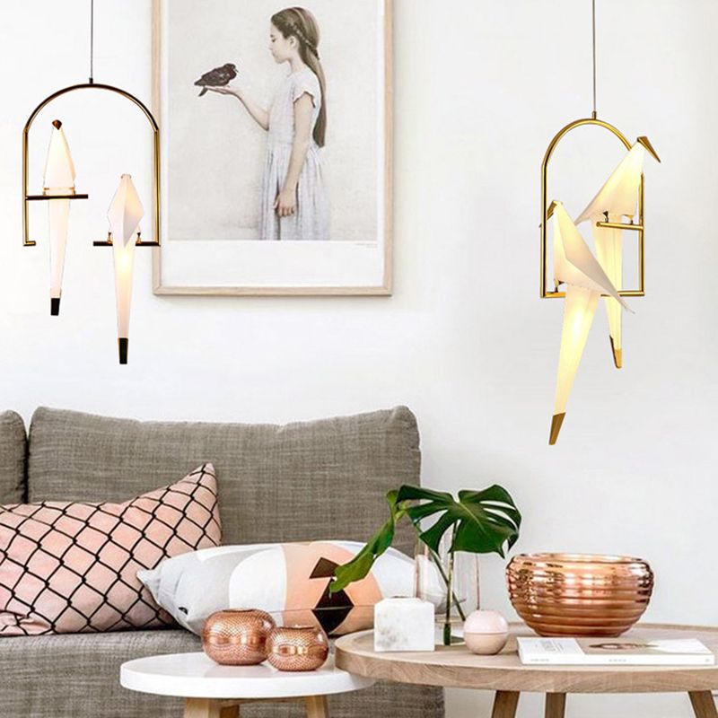 Bird Shaped Plastic LED Ceiling Lighting Modern White Chandelier Light Fixture for Restaurant