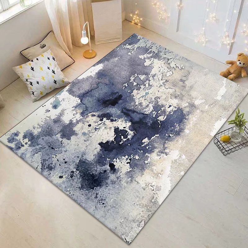 Abstract Pattern Modern Rug Polyester Dark Gray Rug Washable Rug for Living Room