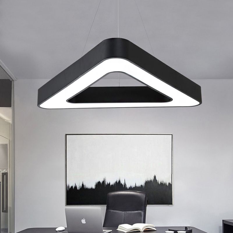 18"/23.5"/31.5" Wide Triangle Pendant Lamp Metal Led White/Black Hanging Ceiling Light for Office in White Light