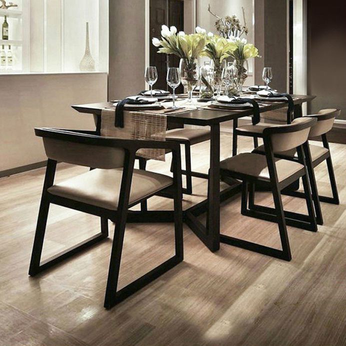 Rectangle Black Industrial Dining Table Pine Solid Wood Table with Trestle Base