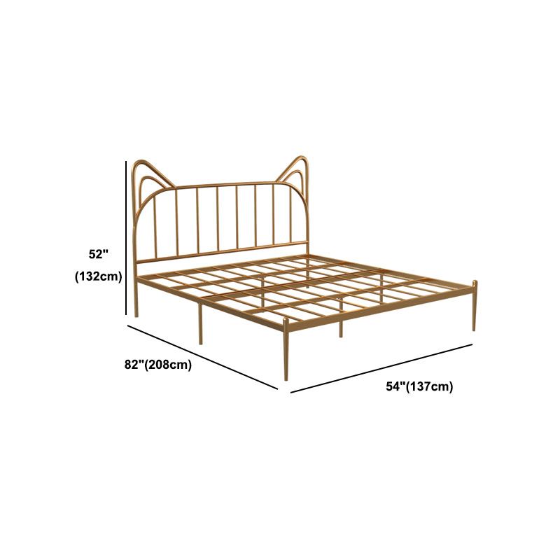 Metal Bed with Headboard High Profile Open-Frame Bed in Gold Finish
