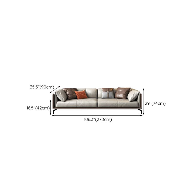 Pillow Top Arm Sofa Modern Leather Sofa with Pillows in Gray and Brown
