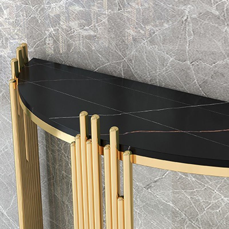 Glam Iron Floor Console Table Shelf Storage Stain Resistant Half Moon Console