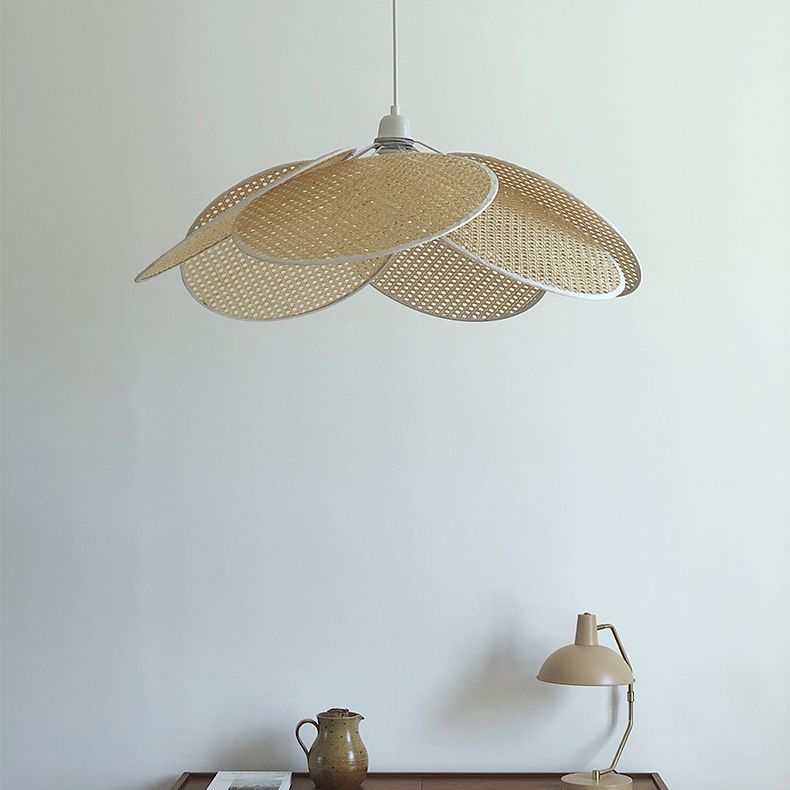 Modern Minimalist Style Symmetrical Pendant Lighting Fixtures Rattan 1 Light Pendant Light Kit for Living Room