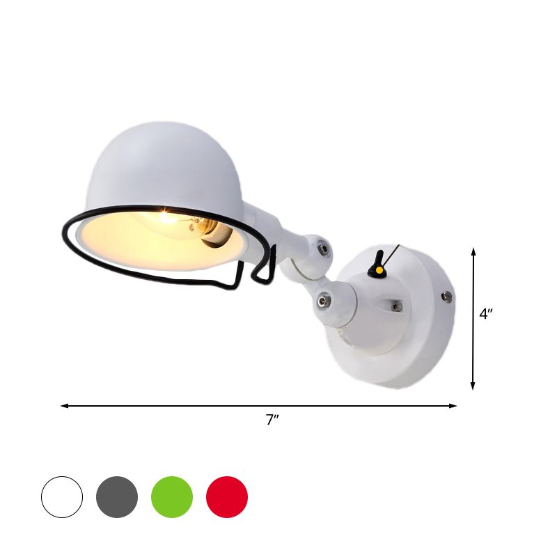 Luce d'illuminazione a parete a parete a cupola metallica 1 camera da letto leggera Light Sconce Right Sconce con anello in bianco/rosso