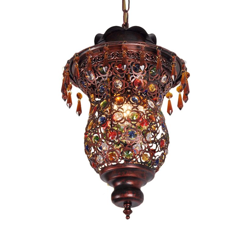 Copper Urn Suspension Lighting Bohemian Metal 1 Head Living Room Pendant Light Fixture