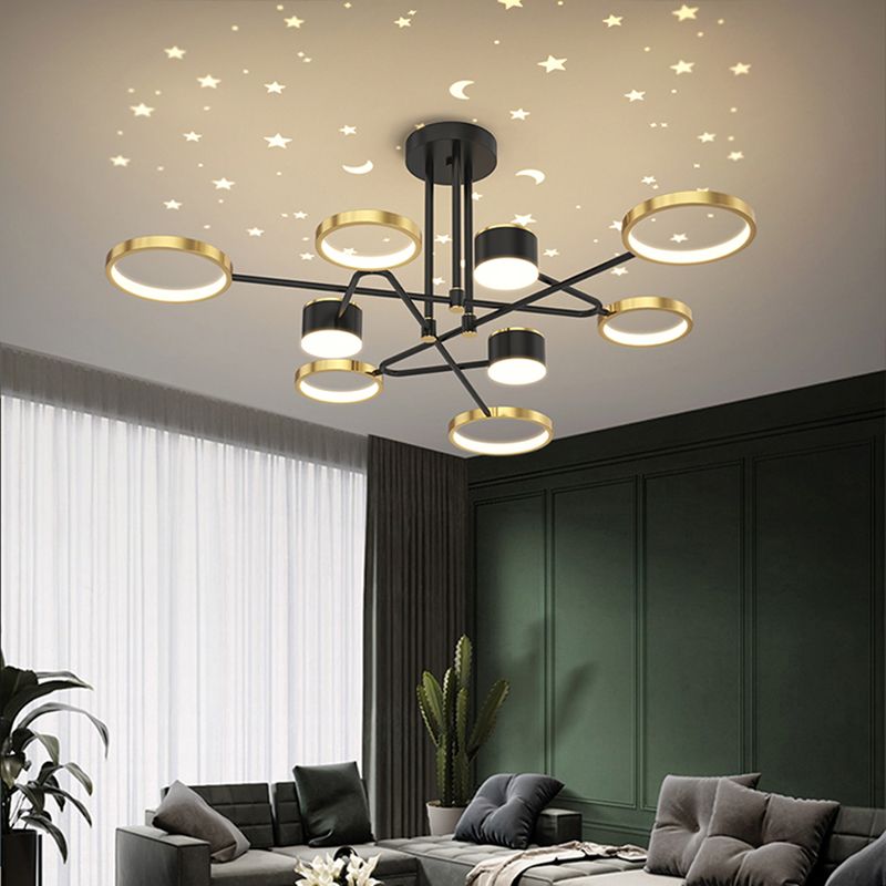 Postmodern Metal Hanging Lights Multi Lights Gold and Black Chandelier for Living Room