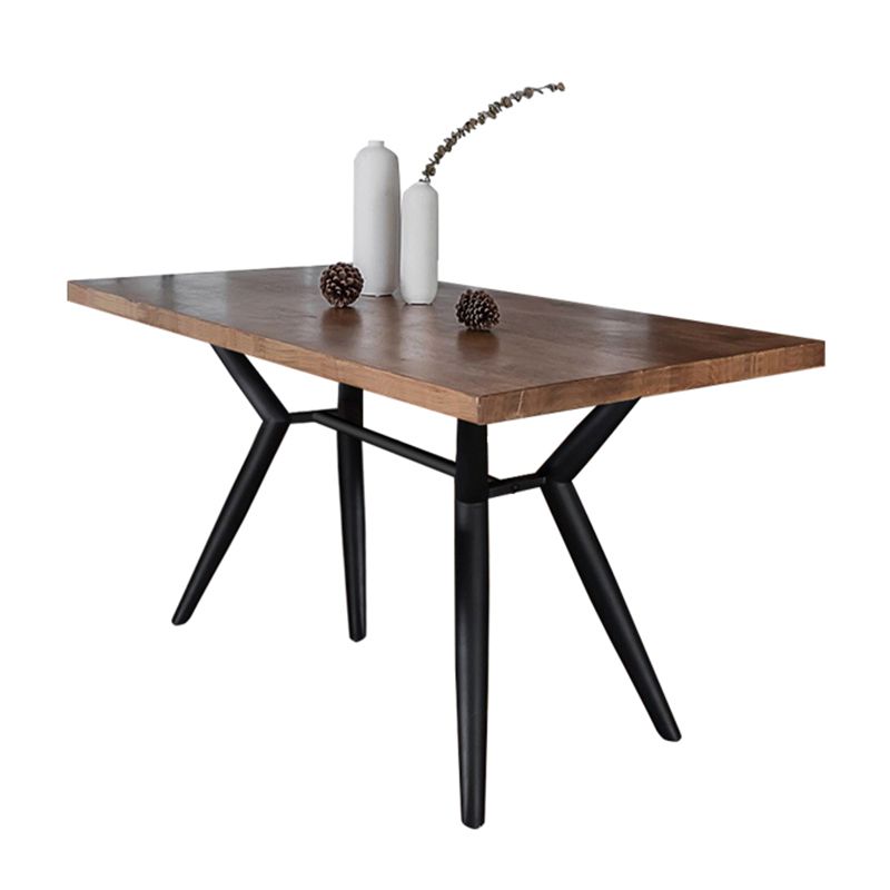Rectangle Industrial Dining Table Wood Color Fixed Table with Solid Wood