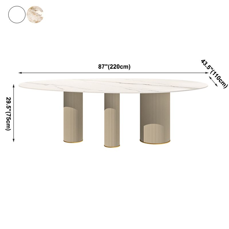 Metaal traditionele luxe ovale eettafel gesinterde stenen tafel met witte benen