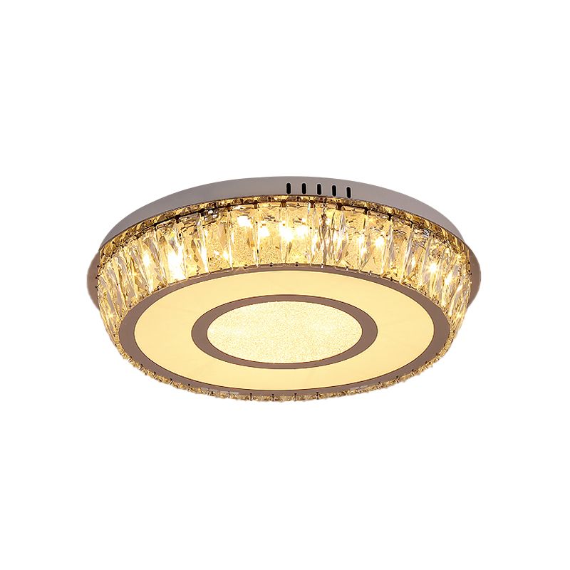 Crystal Block Round Flush Lamp Simplicity LED Ceiling Mount Light in Chrome for Living Room