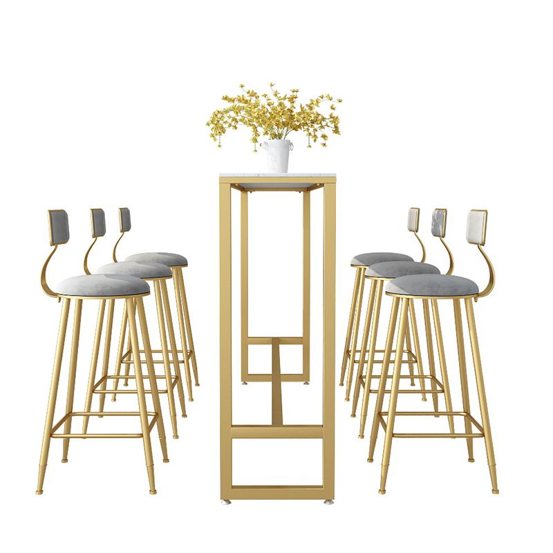 Stone Bar Dining Table Glam Rectangle Bar Table with Trestle Pedestal for Kitchen