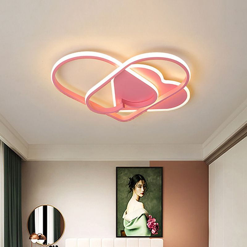 Minimalistische LED Deckenbefestigung Rosa Twisting Herz Flush Pendelleuchte mit Acryl Schatten für Schlafzimmer
