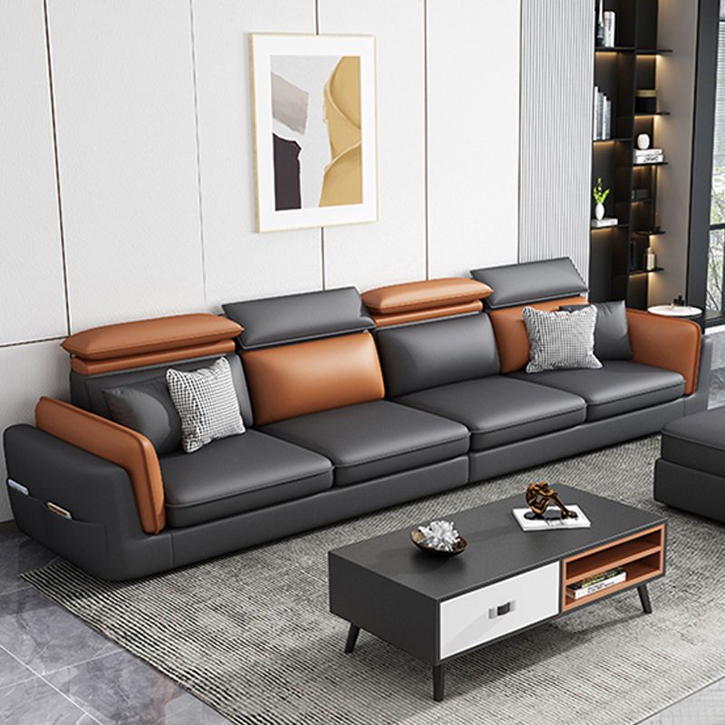 Faux Leather Square Arm Sofa/Sectional with Pillowed Back Cushions, Stain Resistan