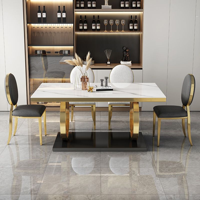 Glam Style Dinner Table Rectangle Stone Dining Room Table for Kitchen