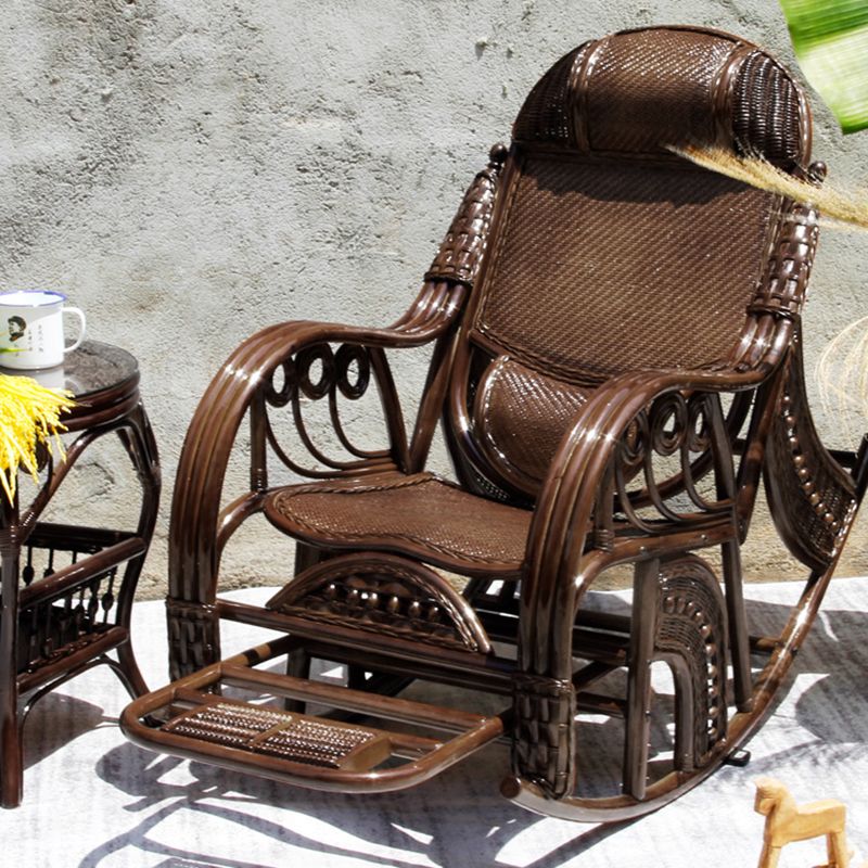 Traditional Rocking Chair Rattan Spindle Backrest Built-in Armrest Indoor Rocking Chair