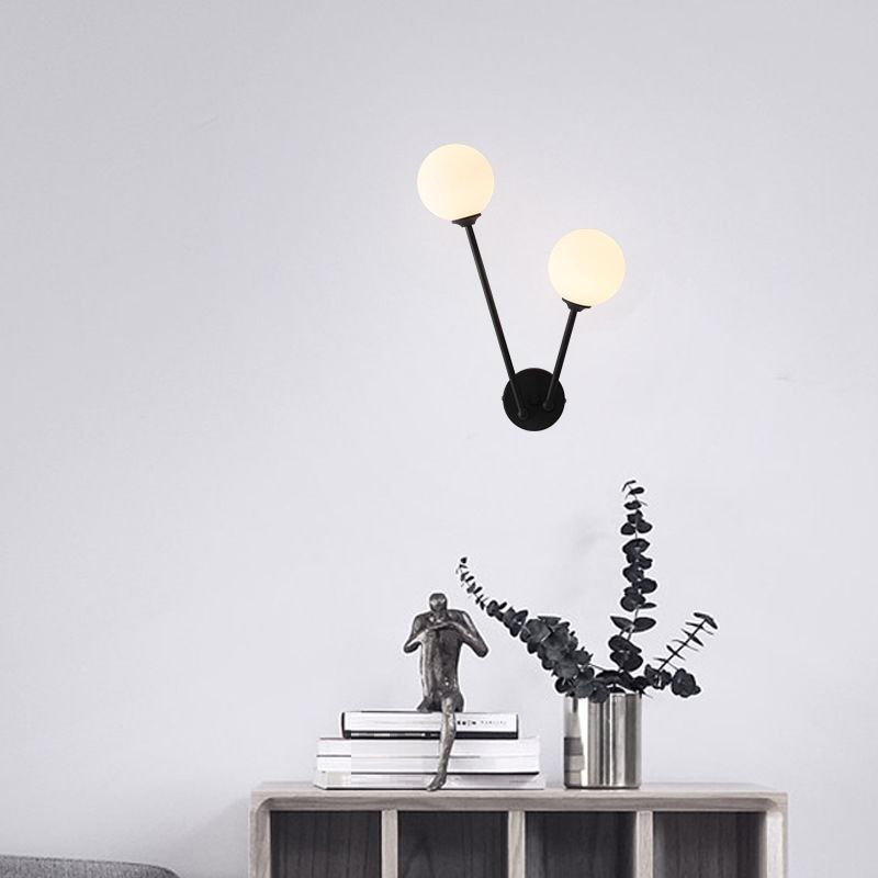 Modern Style Ball Shade Wall Light Glass 2 Light Sconces for Bedroom