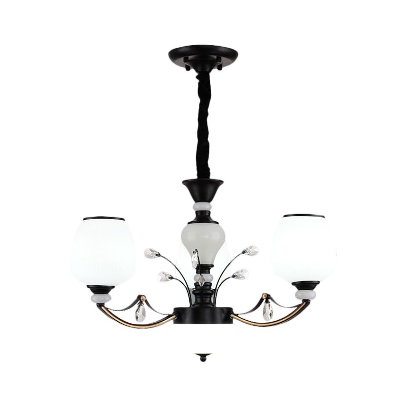 Black 3/6/8-Head Ceiling Chandelier Countryside Style Cream Glass Barrel Shade Suspension Pendant Light