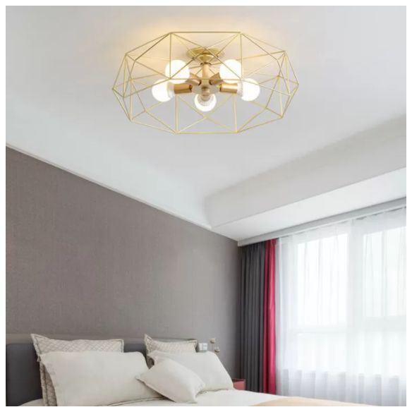 Industrial Cage Drum Semi Flush Mount Ceiling Light Metal Semi Flush Mount for Dining Room