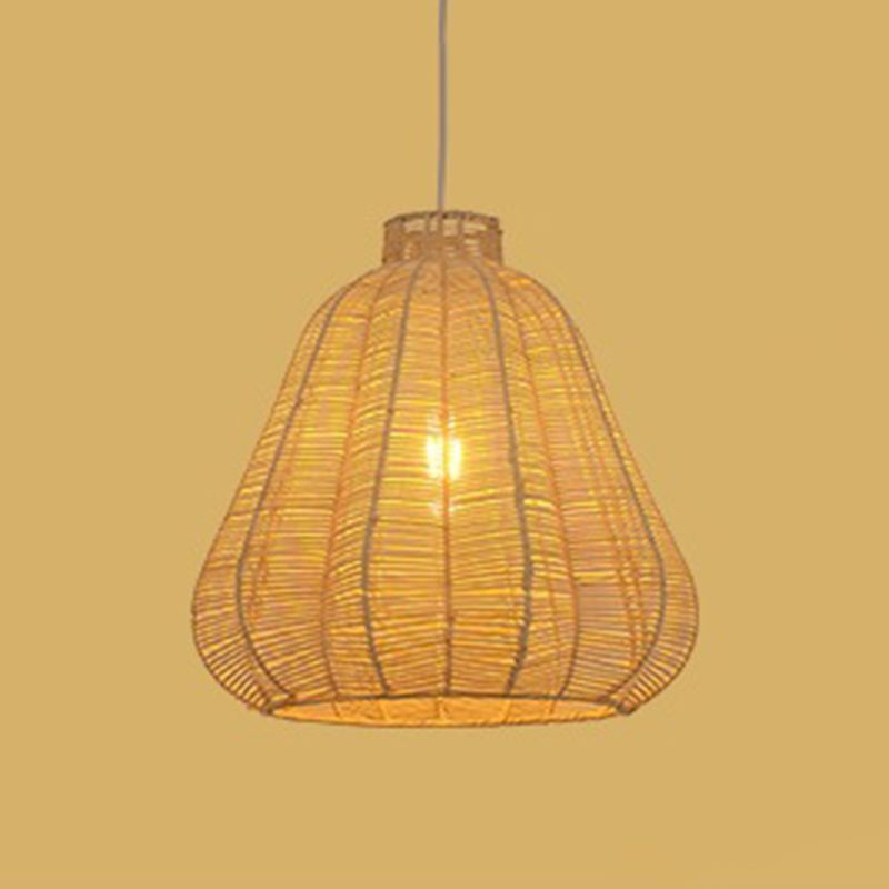 Carambola Suspension Pendant Light Creative Asian Bamboo 1 Bulb Wood Ceiling Light