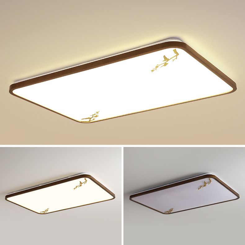 Modern Geometric LED Ceiling Lamp Wood 1 Light Flush Mount for Aisle Bedroom