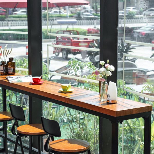 Solid Wood Pub Table Modern Rectangle Bar Height Bar Table in Brown