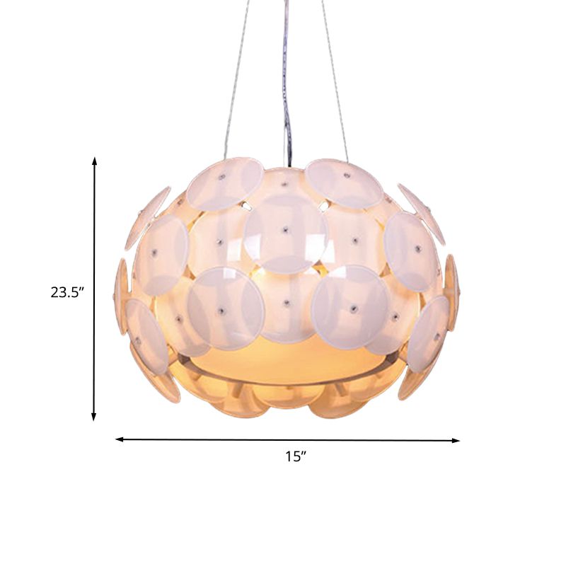 4 têtes chambre à coucher légère lustre de pendentif blanc moderne avec ombre en acrylique de tambour