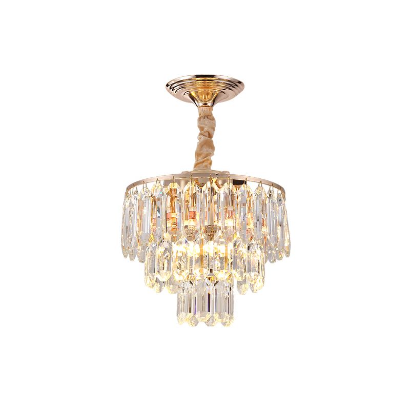 Lampada a goccia di cristallo a 3 livelli in stile moderno a 2 luci a soffitto a soffitto in oro