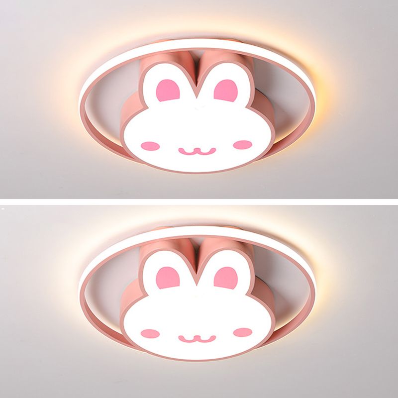 19.5" Brede Leuke Cartoon Konijn LED Plafond Licht Eye Protection Acryl Roze Verlichting Fixture voor Kleuterschool
