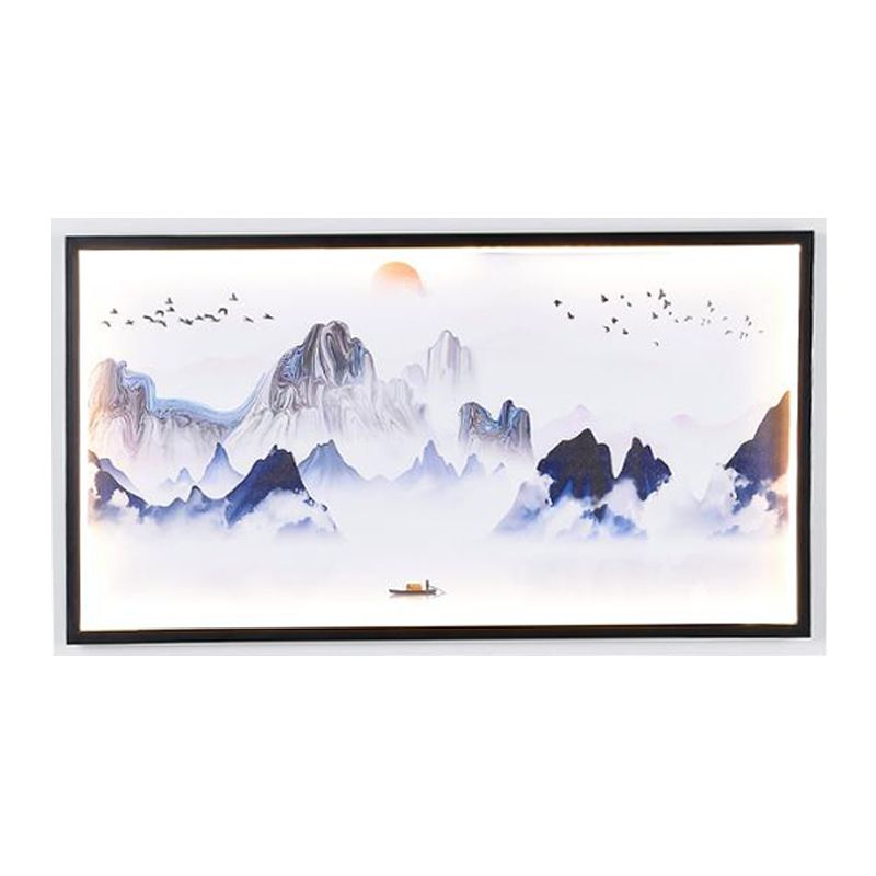 Montagnes bleues à motifs muraux légers asiatiques en tissu à LED Asie Moutien mural pour le salon
