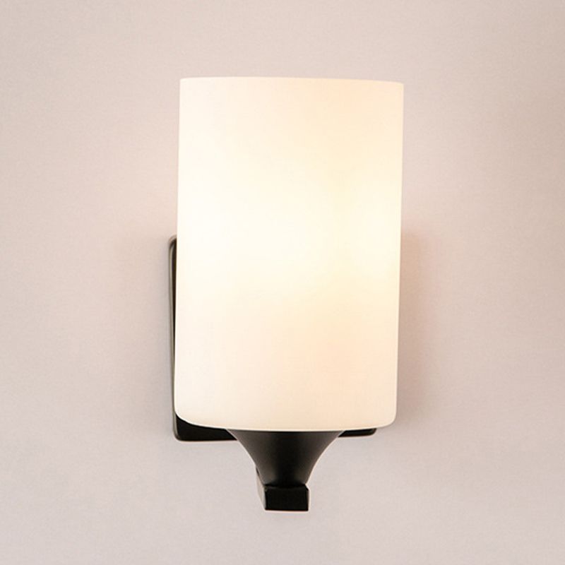Modern Vanity Lighting Glass Shade Wall Light Fixture in Black for Bathroom