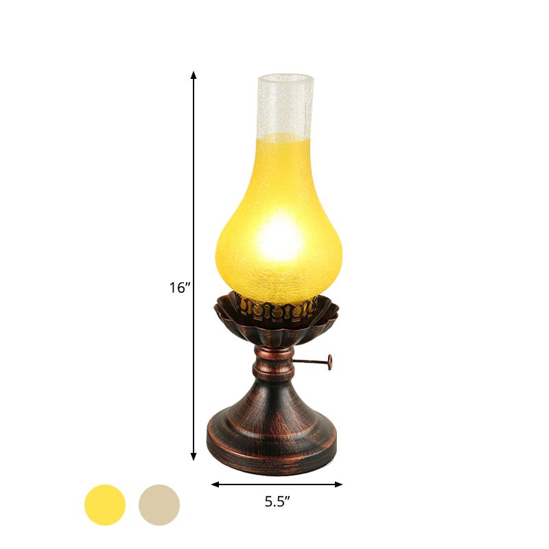 Copper Vase Shade Table Lighting Factory Tan Crackle/Yellow Glass 1-Head Bedside Desk Lamp with Metal Base