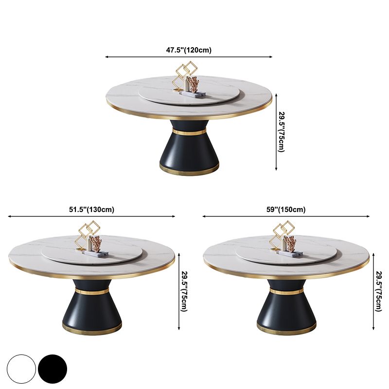 Contemporary Sintered Stone Dining Table Round Table with Metallic Base