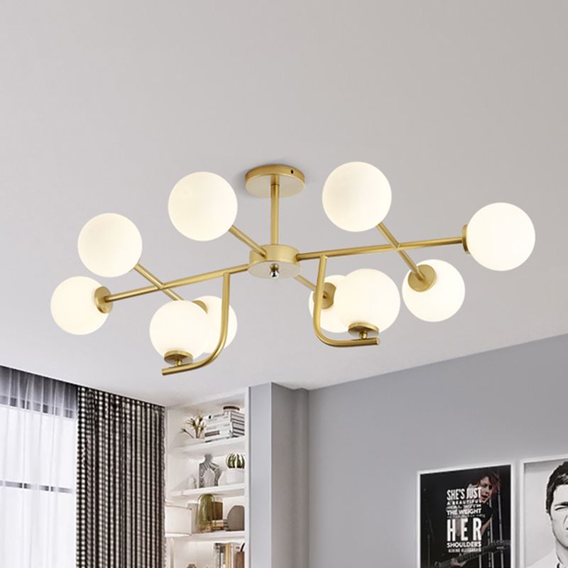 Semi-plafondlamp met meerdere staven met glazen bol, modern metaal, 6/10 koppen goud, inbouwmontage voor woonkamer
