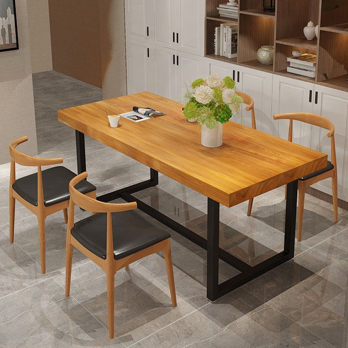 Industrial Rectangle Solid Wood Table Standard Height Dining Table with Trestle Base